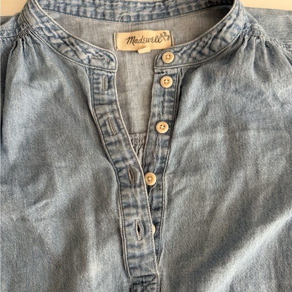 Madewell Popover Top Womens Emmie Wash Denim Shirred Long Sleeve Size XXS - Picture 7 of 14